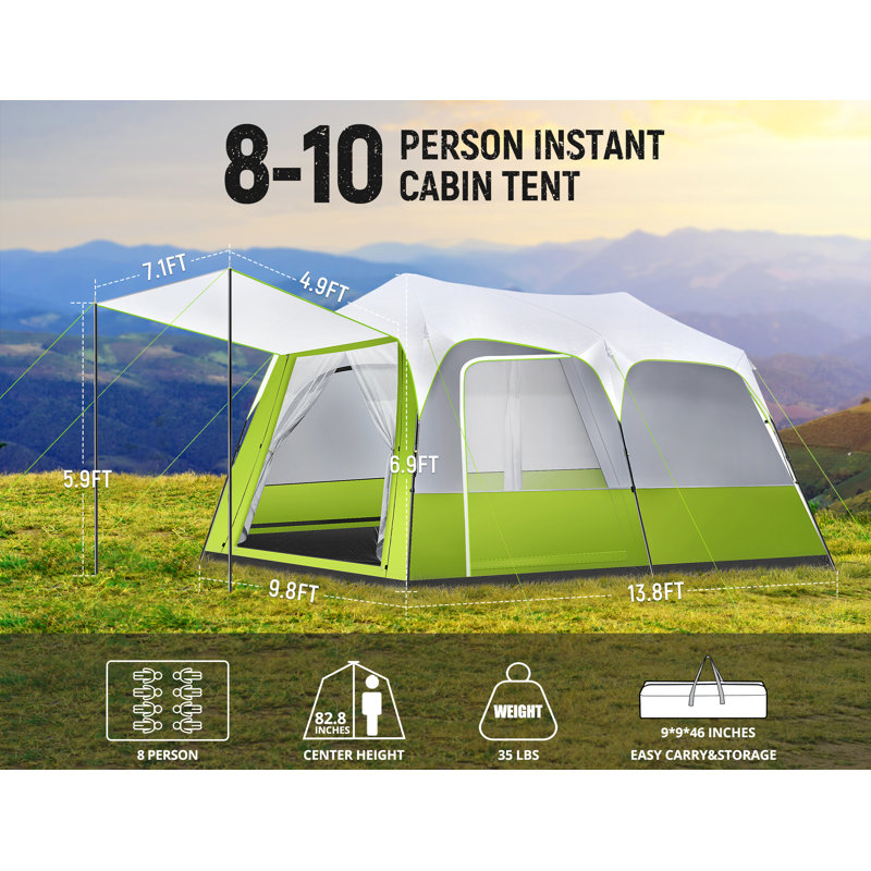 Cabin Tent for Camping with 1 Minute Setup 8 10 Person Instant Family Waterproof Tent with Rainfly Room Divider Carry Bag Instant Tents for
